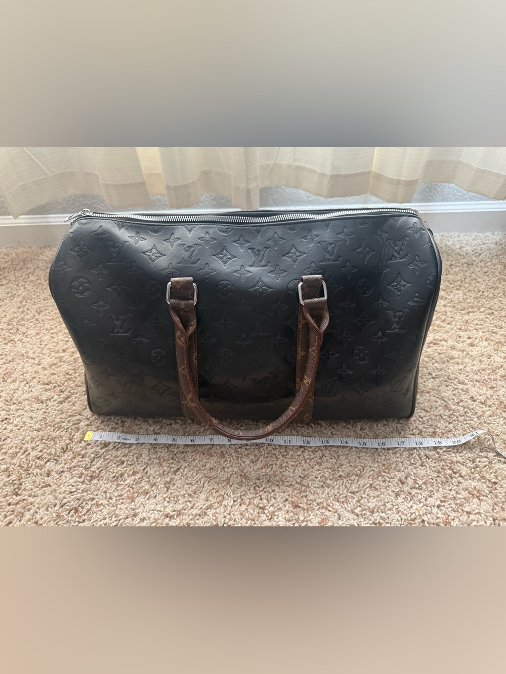 Matte Black Embossed Monogram Weekender Duffle Bag 18” Travel Carry-On Overnight